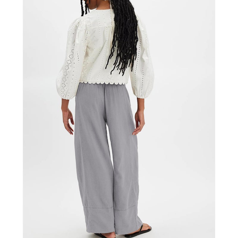 SeeLuNa Linen Pants for Women Cotton Baggy Boho Casual Palazzo Pants Wide Leg Long Lounge Trousers with Pockets(Gray,M) - Image 4