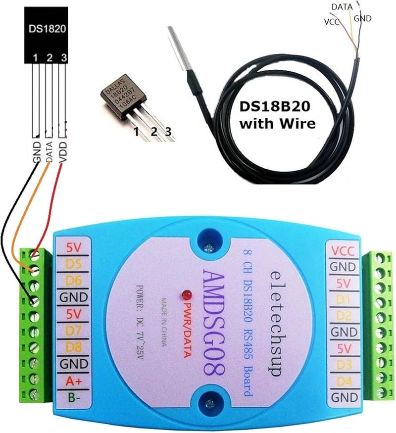 8CH DS18B20 Temperature Sensor Module RS485 Modbus RTU 3000V Optical Isolation - Image 3