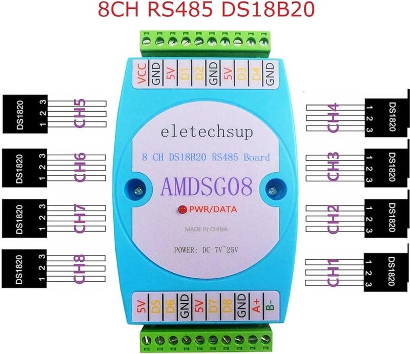 8CH DS18B20 Temperature Sensor Module RS485 Modbus RTU 3000V Optical Isolation - Image 4