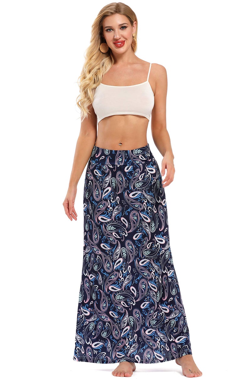 Yinggeli Women's Bohemian Print Long Maxi Skirt (O-Flower, Large) - Image 2