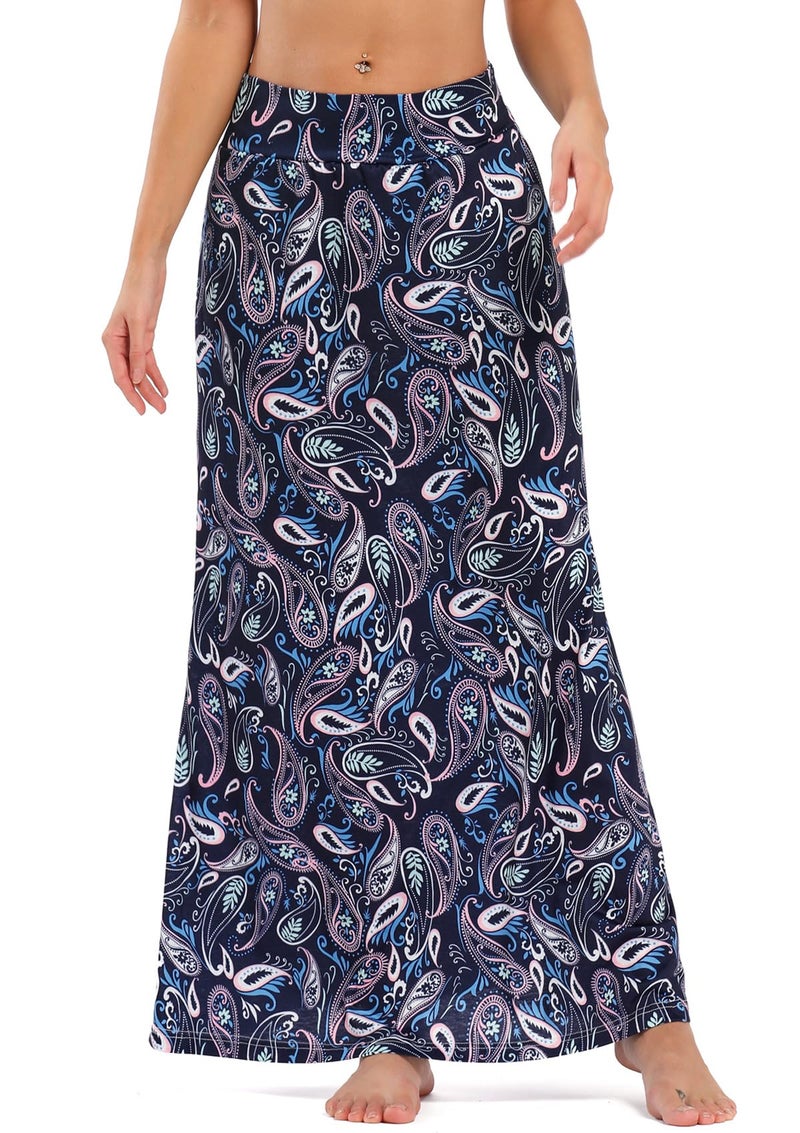 Yinggeli Women's Bohemian Print Long Maxi Skirt (O-Flower, Large) - Image 1