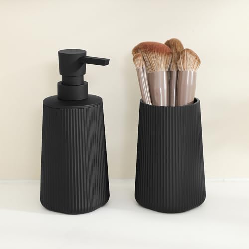 YAUKPH Bathroom Accessories 2 Piece Soap Dispenser and Toothbrush Holder Set Striped Black - Image 4