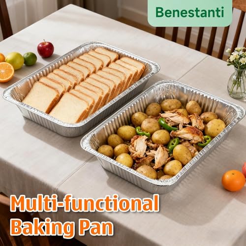 Benestanti 9x13 Inch Aluminum Pans (40 Pack) – Disposable Half-Size Foil Pans, Deep Tin Foil Pan, Disposable Baking Pans for Cooking, Heating, Storing & Prepping Food, Steam Table Deep Trays, Oven-Safe - Image 2