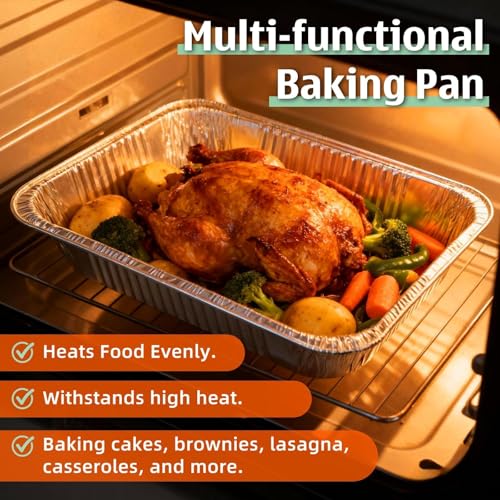 Benestanti 9x13 Inch Aluminum Pans (40 Pack) – Disposable Half-Size Foil Pans, Deep Tin Foil Pan, Disposable Baking Pans for Cooking, Heating, Storing & Prepping Food, Steam Table Deep Trays, Oven-Safe - Image 5