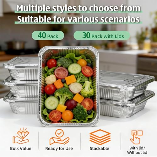Benestanti 9x13 Inch Aluminum Pans (40 Pack) – Disposable Half-Size Foil Pans, Deep Tin Foil Pan, Disposable Baking Pans for Cooking, Heating, Storing & Prepping Food, Steam Table Deep Trays, Oven-Safe - Image 4