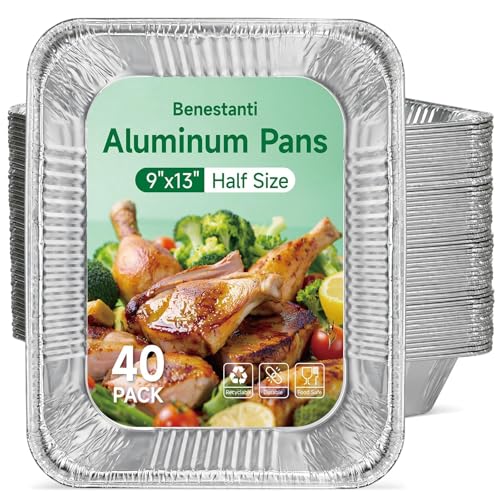Benestanti 9x13 Inch Aluminum Pans (40 Pack) – Disposable Half-Size Foil Pans, Deep Tin Foil Pan, Disposable Baking Pans for Cooking, Heating, Storing & Prepping Food, Steam Table Deep Trays, Oven-Safe - Image 1