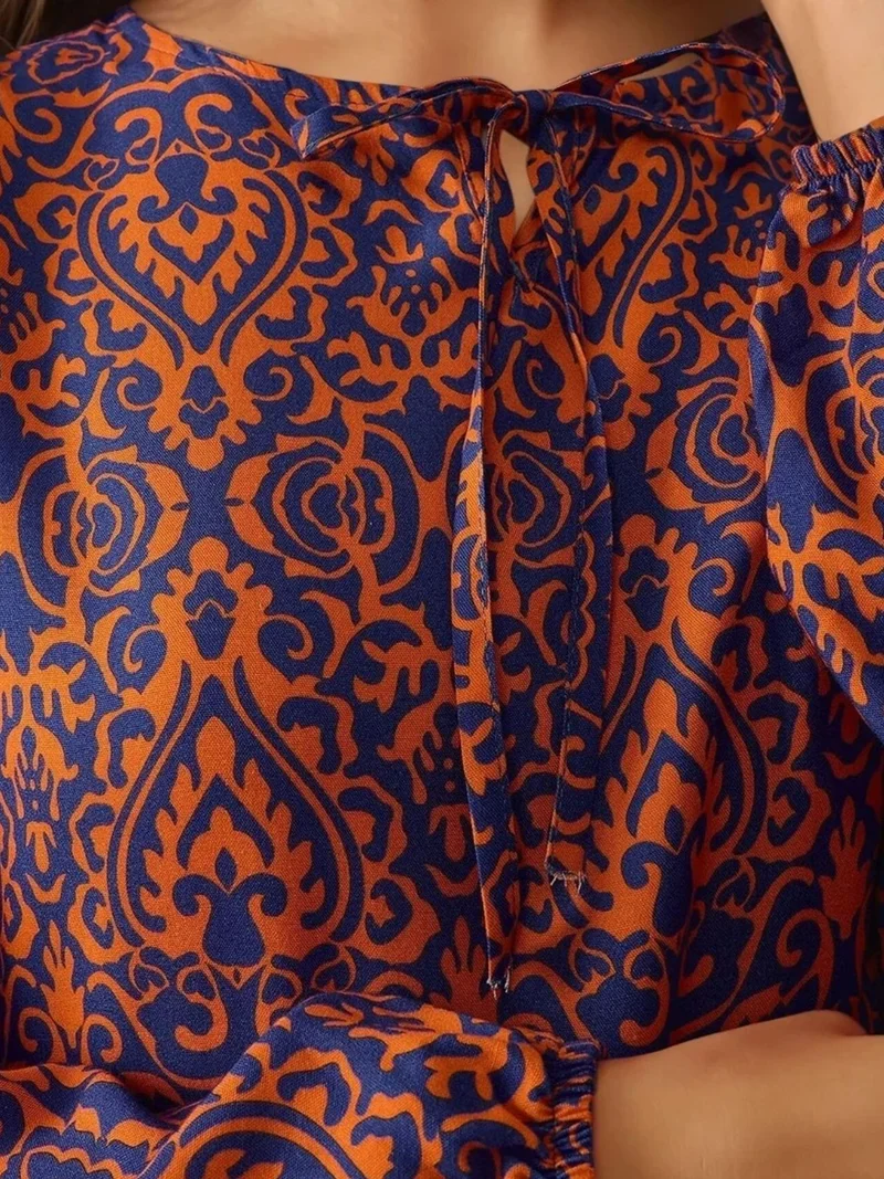 HICCUP Printed A-Form Maxi Dress with Crew Neck