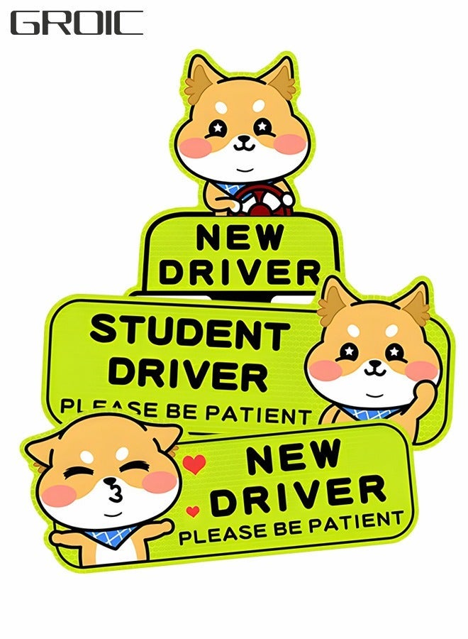 GROIC 3pcs Student Driver Car Magnet, Reflective Stickers,New Drivers Sticker Safety Warning for Beginner,Automobile Decorative - Image 1
