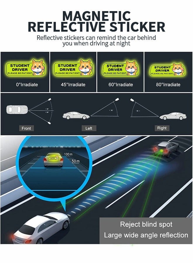 GROIC 3pcs Student Driver Car Magnet, Reflective Stickers,New Drivers Sticker Safety Warning for Beginner,Automobile Decorative - Image 3