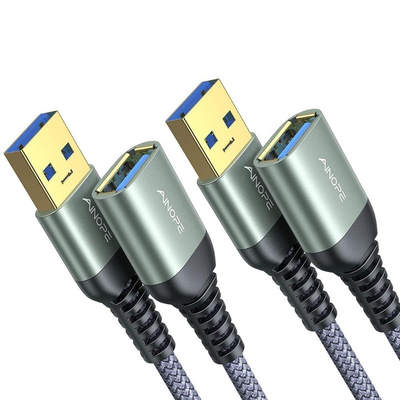 AINOPE 2 Pack USB Extensions Cable High Speed USB 3.0 Extension Cord Type A Male to Female Sturdy Braided Material Fast Data Transfer Compatible with USB Keyboard,Mouse,Flash Drive,Grey,1.5FT+1.5FT - Image 1