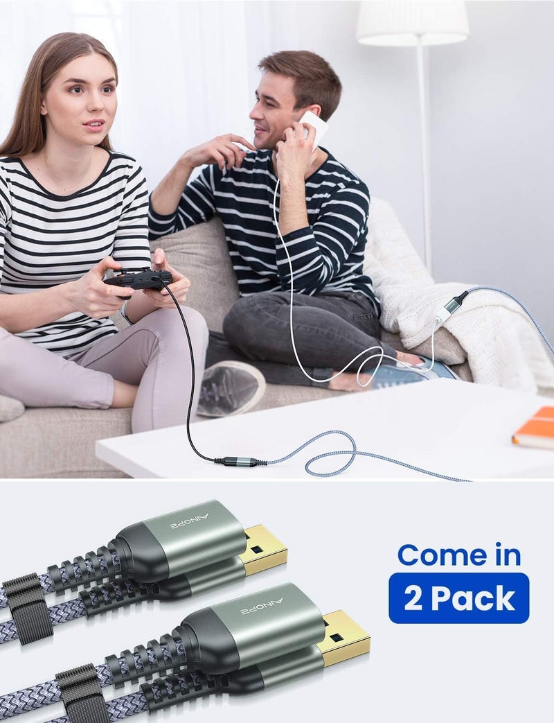 AINOPE 2 Pack USB Extensions Cable High Speed USB 3.0 Extension Cord Type A Male to Female Sturdy Braided Material Fast Data Transfer Compatible with USB Keyboard,Mouse,Flash Drive,Grey,1.5FT+1.5FT - Image 5