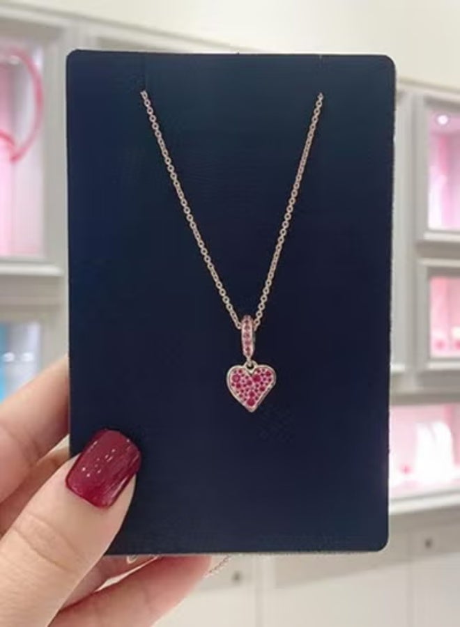 Chomel Women's Classic Cubic Zirconia Rose Gold Pave Inlay Hand drawn Love Pendant Birthday Gift for Girls Heart Shaped Necklace Clavicle Chain Neck Chain - Image 4