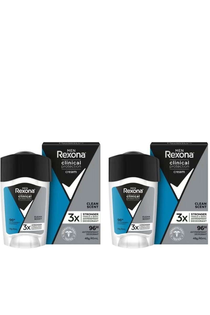 Men Maximum Protection Deodorant Cream Clean Scent Anti Perspirant with 3x Protection for Stress provides 96 hours 45 ml 2 pcs