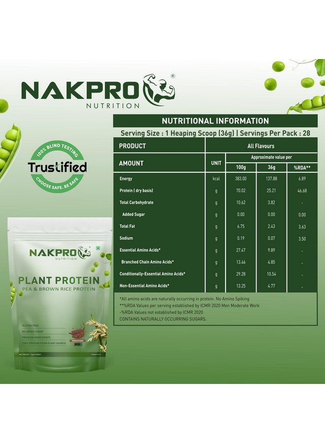 NAKPRO Vegan Plant Protein Powder (Pea & Brown Rice Protein), Chocolate - 1kg | 25.2g Protein, Easy To Digest | All Essential Amino Acids | No Preservatives | No Added Sugar - Image 4