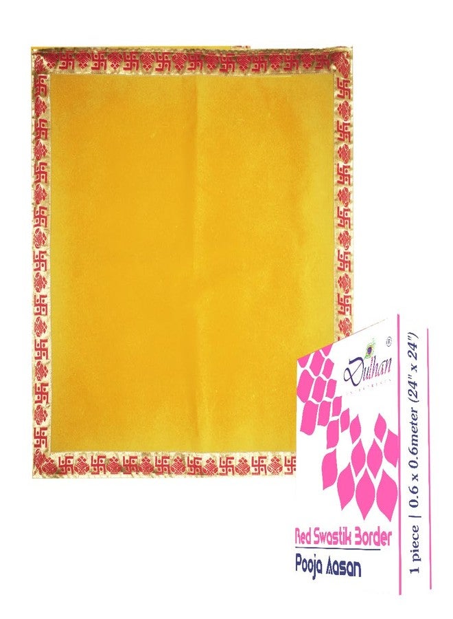Dulhan Swastik Pooja Cloth for Mandir |Pack of 1| Big Size Puja Aasan, 24x24 Inch, Yellow Velvet Altar Cloth for Puja Table, Chowki, Puja for God Idol Sitting | Mandir Ka Kapda for Baithak Mat - Image 1