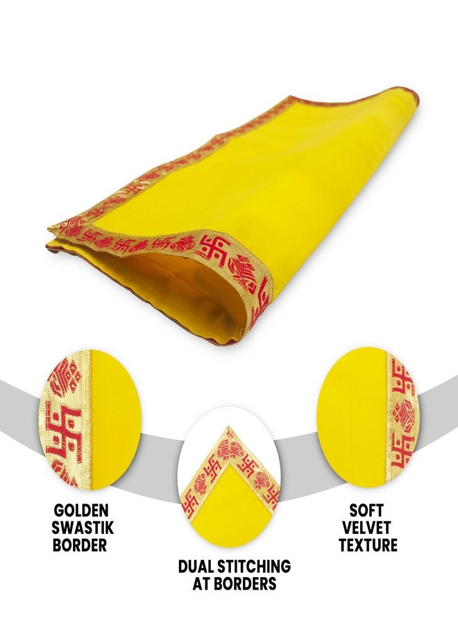 Dulhan Swastik Pooja Cloth for Mandir |Pack of 1| Big Size Puja Aasan, 24x24 Inch, Yellow Velvet Altar Cloth for Puja Table, Chowki, Puja for God Idol Sitting | Mandir Ka Kapda for Baithak Mat - Image 4