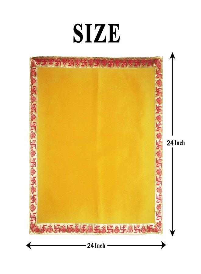 Dulhan Swastik Pooja Cloth for Mandir |Pack of 1| Big Size Puja Aasan, 24x24 Inch, Yellow Velvet Altar Cloth for Puja Table, Chowki, Puja for God Idol Sitting | Mandir Ka Kapda for Baithak Mat - Image 3