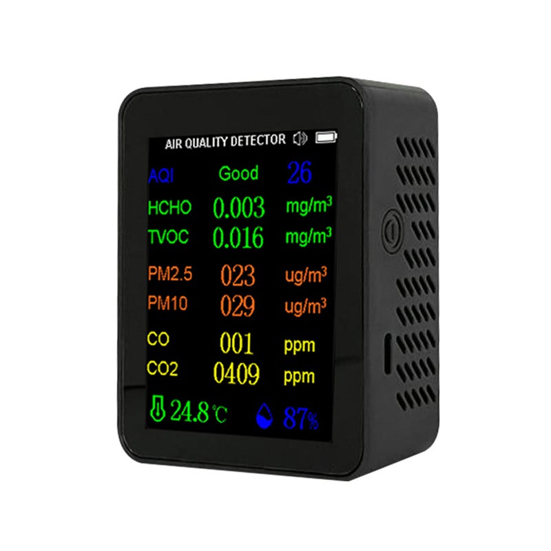 Portable Air Quality Meter 9in1 PM2.5 PM10 CO CO2 TVOC HCHO AQI Temperature and Humidity Tester Color Screen Carbon Dioxide Detector with Time and Date Display Function - Image 1