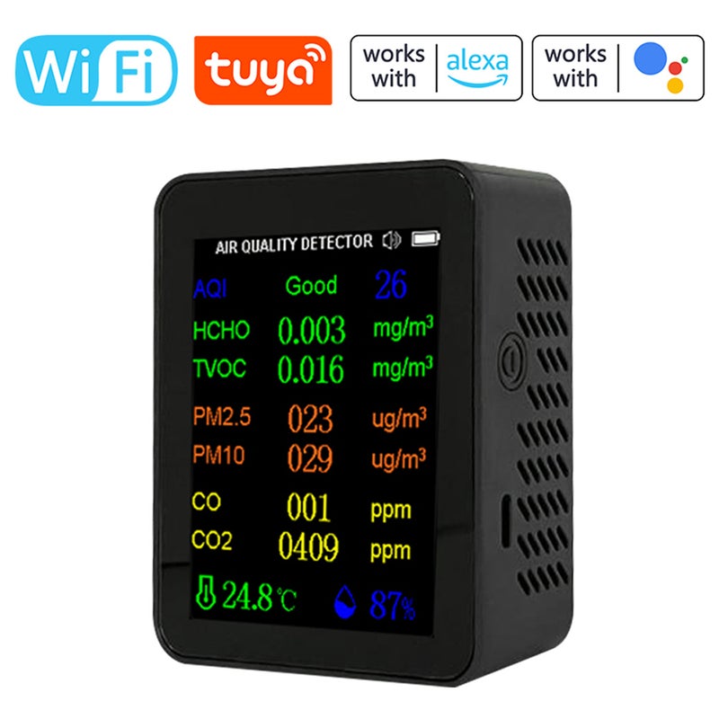 Portable Air Quality Meter 9in1 PM2.5 PM10 CO CO2 TVOC HCHO AQI Temperature and Humidity Tester Color Screen Carbon Dioxide Detector with Time and Date Display Function - Image 3