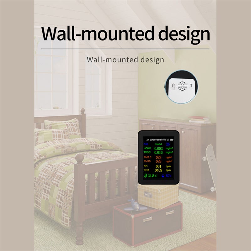 Portable Air Quality Meter 9in1 PM2.5 PM10 CO CO2 TVOC HCHO AQI Temperature and Humidity Tester Color Screen Carbon Dioxide Detector with Time and Date Display Function - Image 2