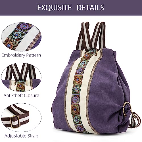 Goodhan Women Canvas Backpack Daypack Casual Shoulder Bag, Vintage Heavy-duty Anti-theft Travel Backpack - Image 2