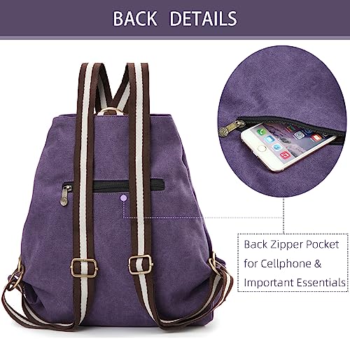 Goodhan Women Canvas Backpack Daypack Casual Shoulder Bag, Vintage Heavy-duty Anti-theft Travel Backpack - Image 3