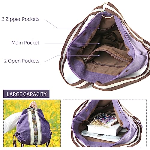 Goodhan Women Canvas Backpack Daypack Casual Shoulder Bag, Vintage Heavy-duty Anti-theft Travel Backpack - Image 5