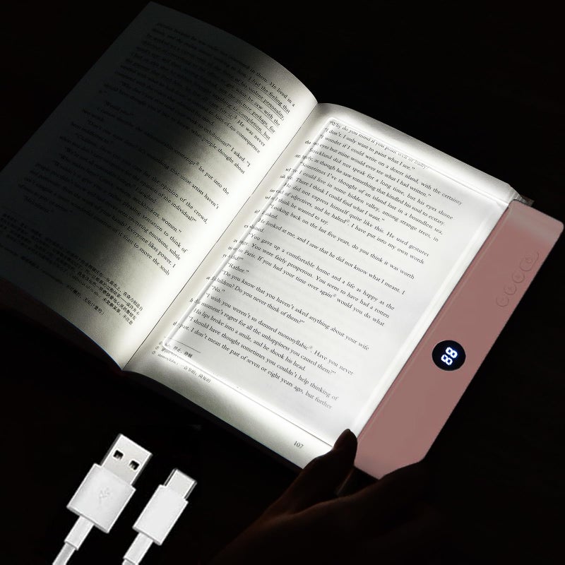 AVEKI Book Light, Dimmable LED Reading Light 3 Color Flat Book Lamp for Reading, Rechargeable Full Page Lights with Timer Portable Bookmark Lights Clip On Study Light for Kids Eye Protection (Pink) - Image 1