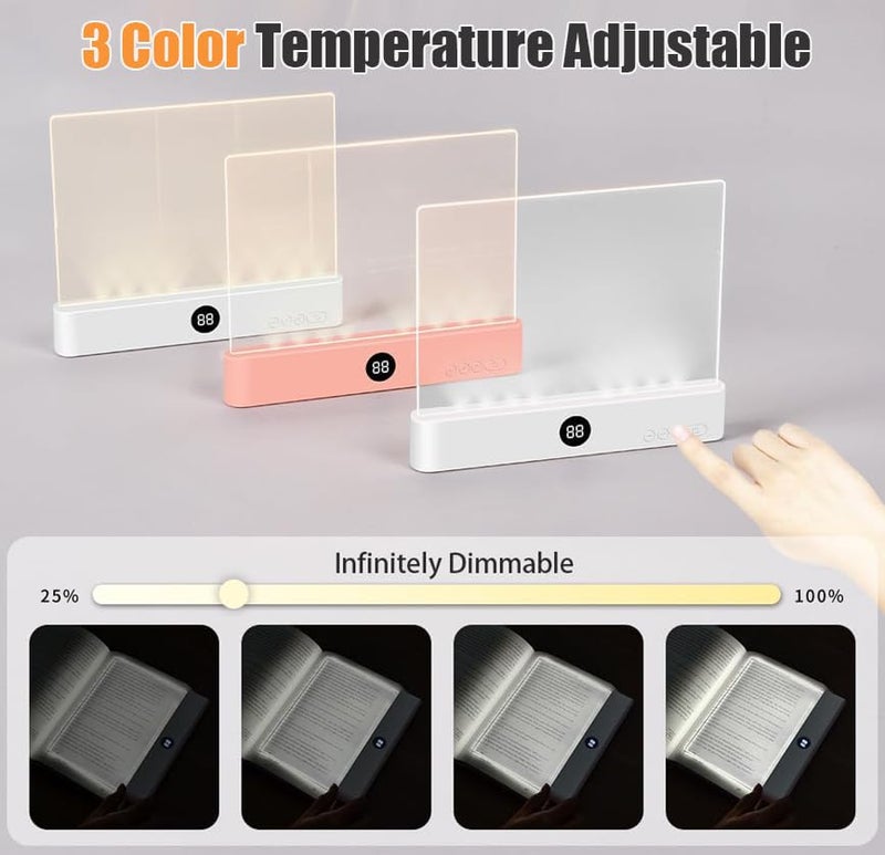 AVEKI Book Light, Dimmable LED Reading Light 3 Color Flat Book Lamp for Reading, Rechargeable Full Page Lights with Timer Portable Bookmark Lights Clip On Study Light for Kids Eye Protection (Pink) - Image 3