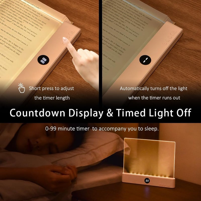 AVEKI Book Light, Dimmable LED Reading Light 3 Color Flat Book Lamp for Reading, Rechargeable Full Page Lights with Timer Portable Bookmark Lights Clip On Study Light for Kids Eye Protection (Pink) - Image 2