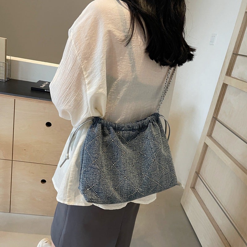 Denim Rhombic Chain Underarm Tote Bag Women'S Fashionable Fashion Commuter Shoulder Crossbody Handbag - Image 1
