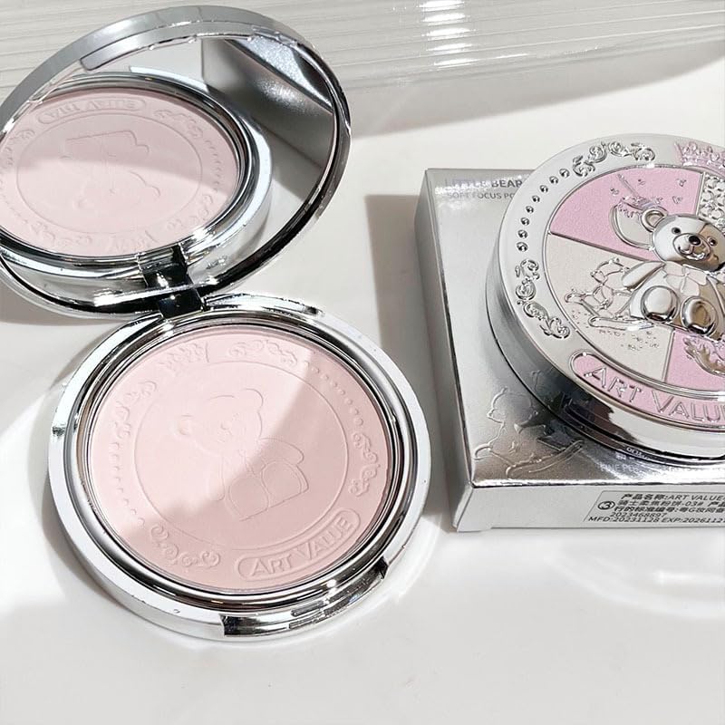 Compact Powder Palette Mattifying Face Makeup Finish Fixing Pore Refining Opaque Long Lasting High Definition Finishing Powder for Healthy Skin Tones 01 Pink