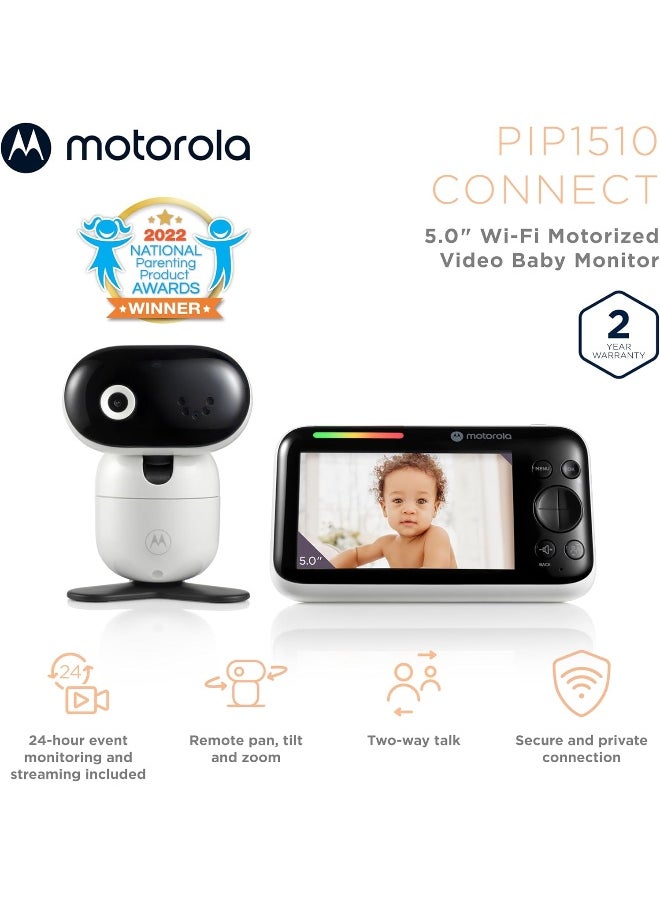 Motorola Nursery - Motorola Nursery Baby Monitor PIP1510 Connect - 5" WiFi Video Baby Monitor with Camera, Wall Mount, HD 1080p - Smart Phone App, 1000ft Range, Two-Way Audio, Remote Pan-Tilt-Zoom, Room Temp, Lullabies - Image 1