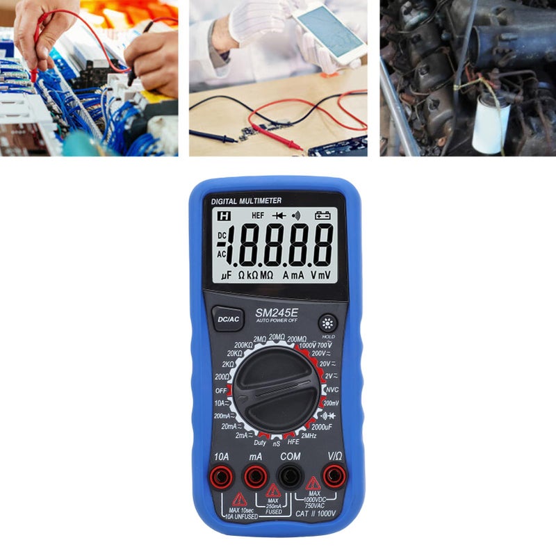 مقياس رقمي متعدد الفولتية واختبار التيار بشاشة LCD مضاءة خلفيًا ونطاق تلقائي Sm245e - Image 5