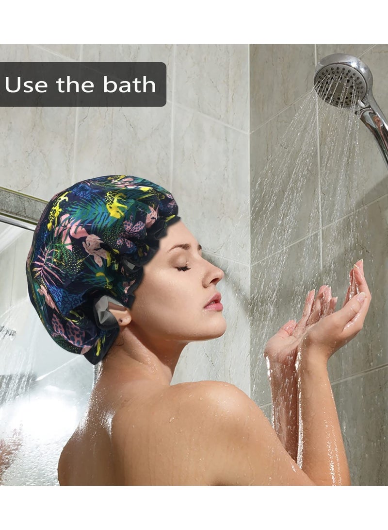 NIBEMINENT Shower Cap, Luxury Waterproof & Double Layer Reusable, for Women most Hair Lengths and Thicknesses, Spa, Salon, Home Travel Use (4 Pack) - Image 3