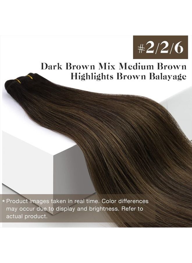 Sunny Hair Sunny Sew in Hair Extensions Brown Balayage Human Hair Extensions Sew in Dark Brown Mix Medium Brown Sew in Weft Hair Extensions Double Weft Extensions 16inch 100g  - Image 2