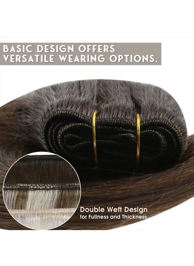 Sunny Hair Sunny Sew in Hair Extensions Brown Balayage Human Hair Extensions Sew in Dark Brown Mix Medium Brown Sew in Weft Hair Extensions Double Weft Extensions 16inch 100g  - Image 3
