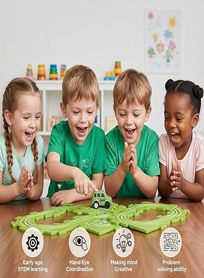 SMARTEZO Puzzle Track Vehicle Play Set for Kids Toddlers 3 4 5 6 Year Boys & Girls Race Track DIY Jigsaw Puzzle Theam Map Montessori Toys, Education Interactive Playset, 4 Modes, 4 Pieces - Image 2