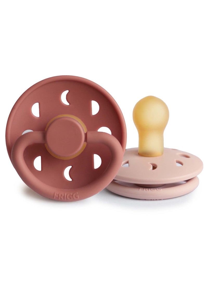 FRIGG FRIGG Moon Natural Rubber Baby Pacifier | Made in Denmark | BPA-Free (Blush/Powder Blush, 0-6 Months) 2-Pack  - Image 1