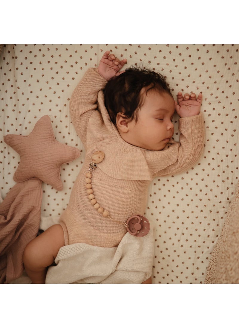 FRIGG FRIGG Moon Natural Rubber Baby Pacifier | Made in Denmark | BPA-Free (Blush/Powder Blush, 0-6 Months) 2-Pack  - Image 3
