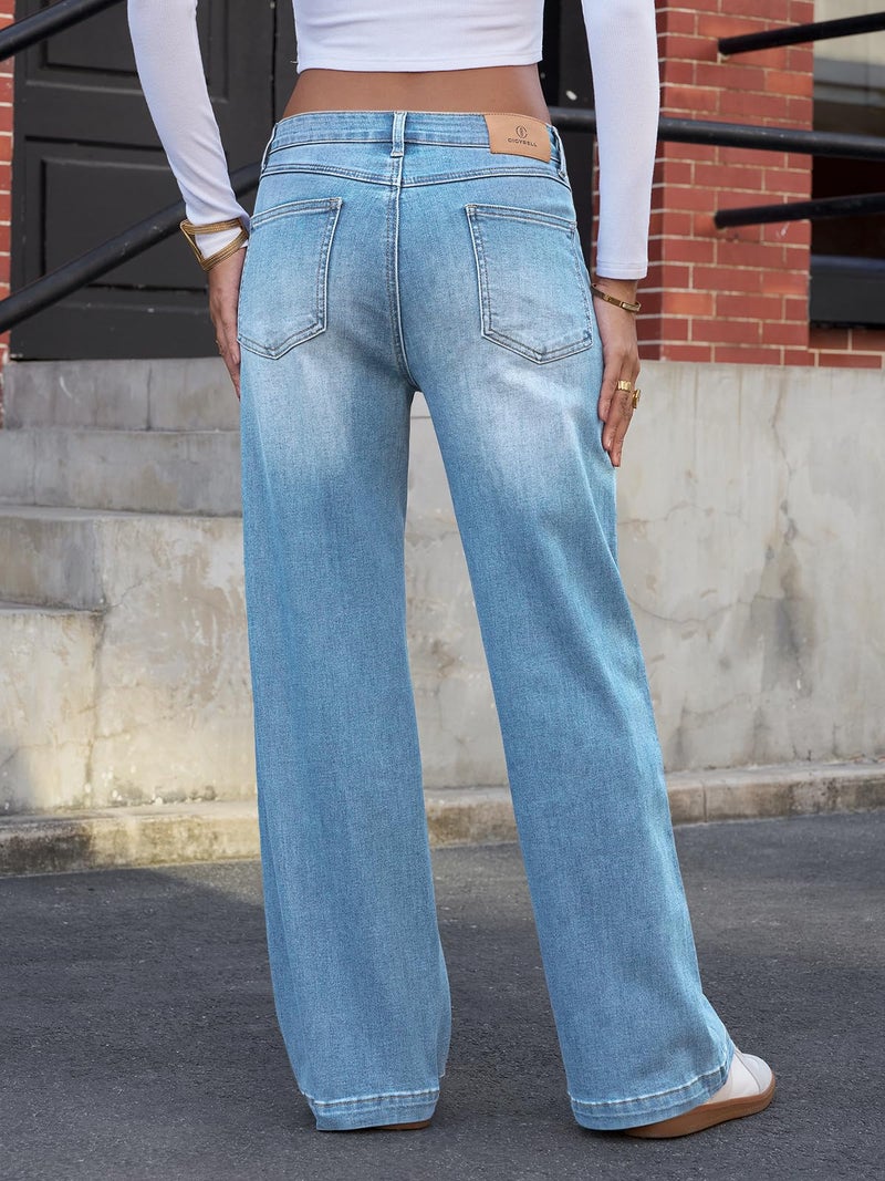 Cicy Bell Womens Wide Leg Jeans High Waisted Baggy Stretchy Front Seam Denim Pants with Pockets Baby Blue - Image 4