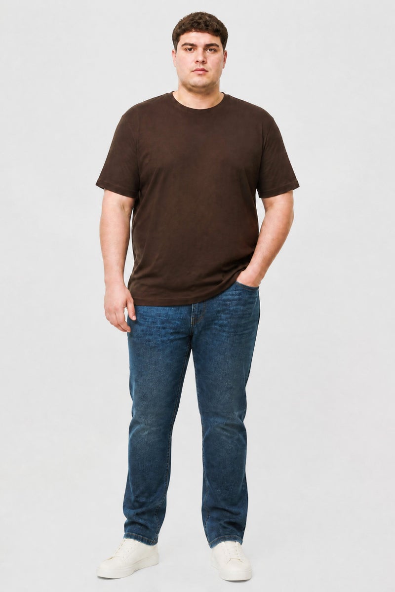 BRAVE SOUL Men Crew Neck Short Sleeve Plain T-Shirt, Dark Brown - Image 2