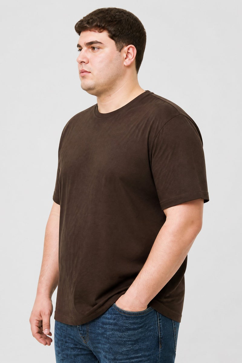 BRAVE SOUL Men Crew Neck Short Sleeve Plain T-Shirt, Dark Brown - Image 3