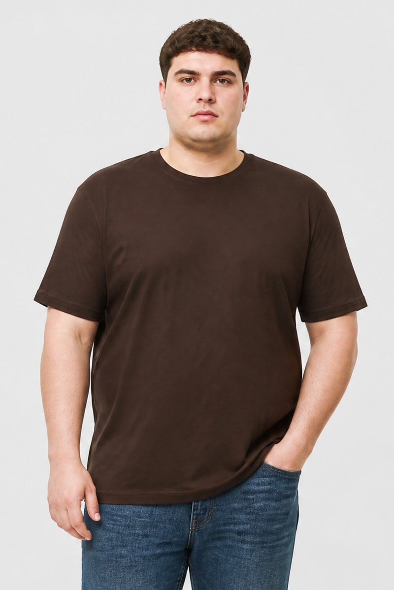 BRAVE SOUL Men Crew Neck Short Sleeve Plain T-Shirt, Dark Brown - Image 1