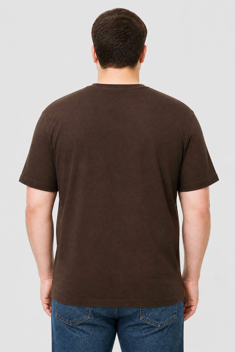 BRAVE SOUL Men Crew Neck Short Sleeve Plain T-Shirt, Dark Brown - Image 4