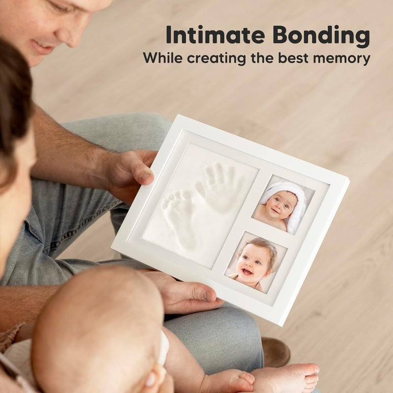 Baby Handprint and Footprint Kit — 3 Window Clay Picture Frame, No Fold Square Wooden Photo Frame, Newborn Keepsake Gift for New Parents, - Image 5