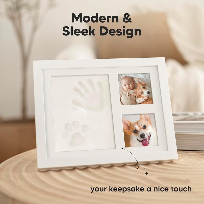 Baby Handprint and Footprint Kit — 3 Window Clay Picture Frame, No Fold Square Wooden Photo Frame, Newborn Keepsake Gift for New Parents, - Image 4