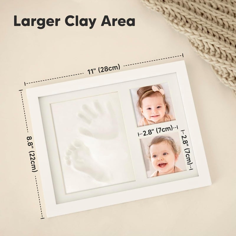 Baby Handprint and Footprint Kit — 3 Window Clay Picture Frame, No Fold Square Wooden Photo Frame, Newborn Keepsake Gift for New Parents, - Image 3