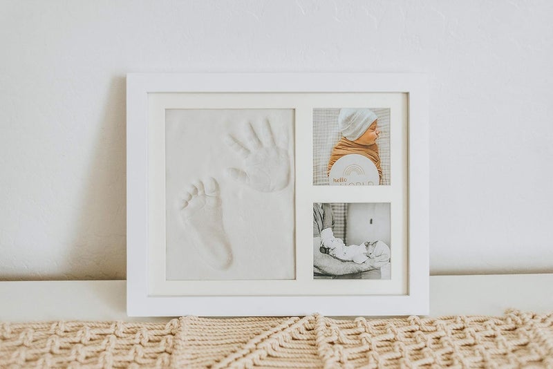 Baby Handprint and Footprint Kit — 3 Window Clay Picture Frame, No Fold Square Wooden Photo Frame, Newborn Keepsake Gift for New Parents, - Image 2