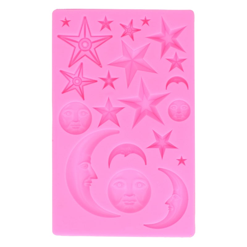 Star Moon Face Shape Mold Silicone Mold DIY Chocolate Cake Mould Baking Tool for Home BakeryPink - Image 1